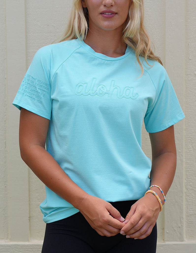 Love Fitness Aloha Tee in the color shave ice