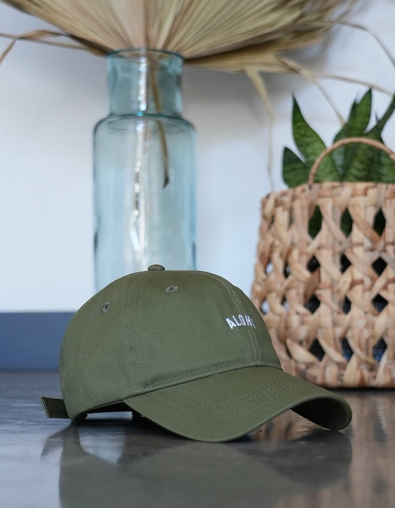 Love Fitness Apparel aloha dad hat in the color olive green