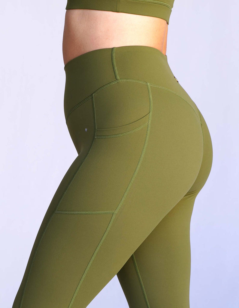 Love Fitness Effortless Pocket Leggings in the color olive green