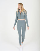 Love Fitness Apparel Impact Crop Jacket activewear in earth tone color Storm