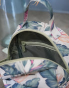 Love Fitness Tropical Paradise Mini backpack and large opening for all your essentials and inside featuring a zipper pocket for goodies to be separated from rest of the main pocket