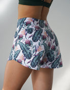 Love Fitness Tropical Paradise Runners perfect for running and working out in. Hidden pockets underneath built  in the spandex shorts