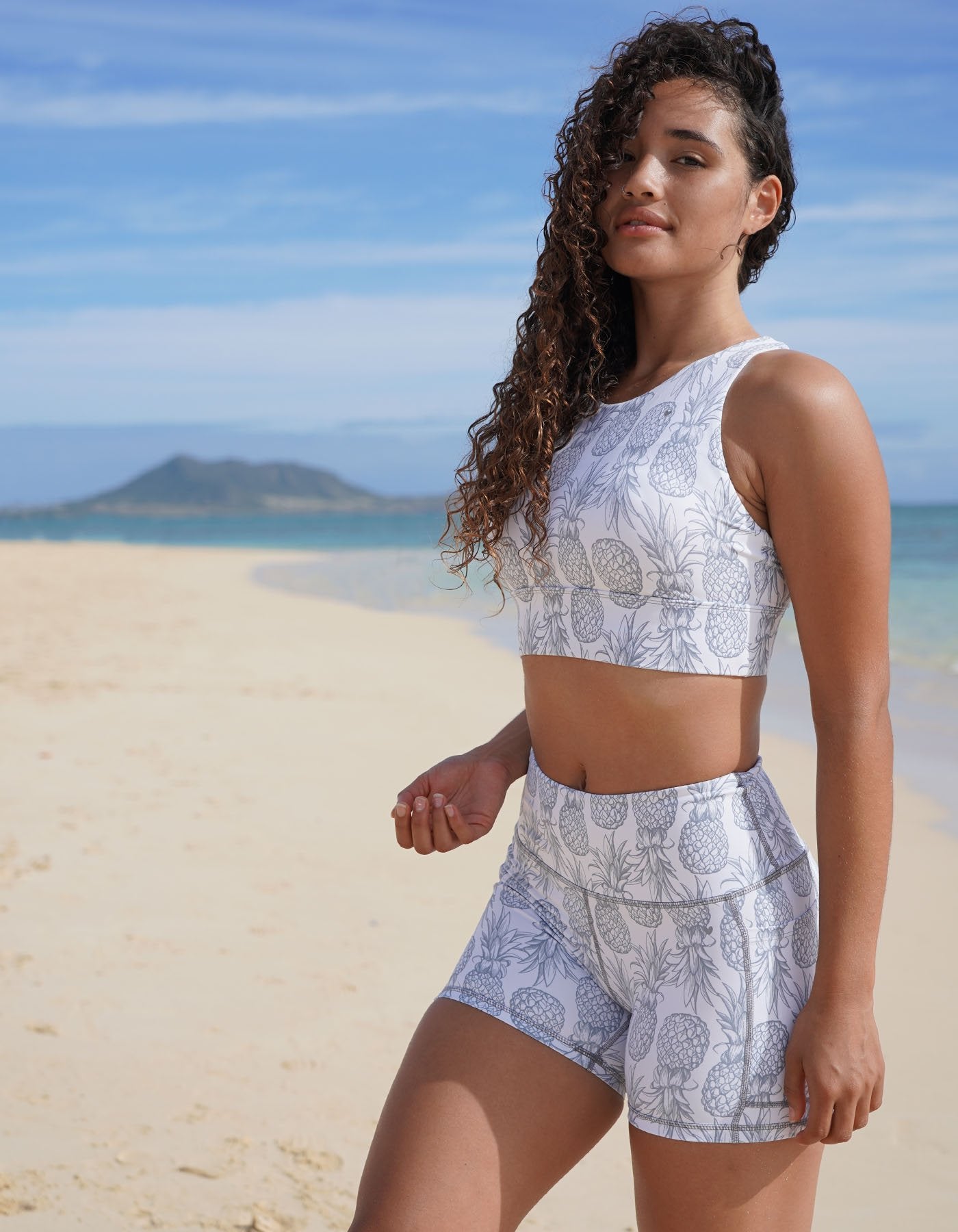 Love Fitness White Pineapple shorts running shorts spandex shorts