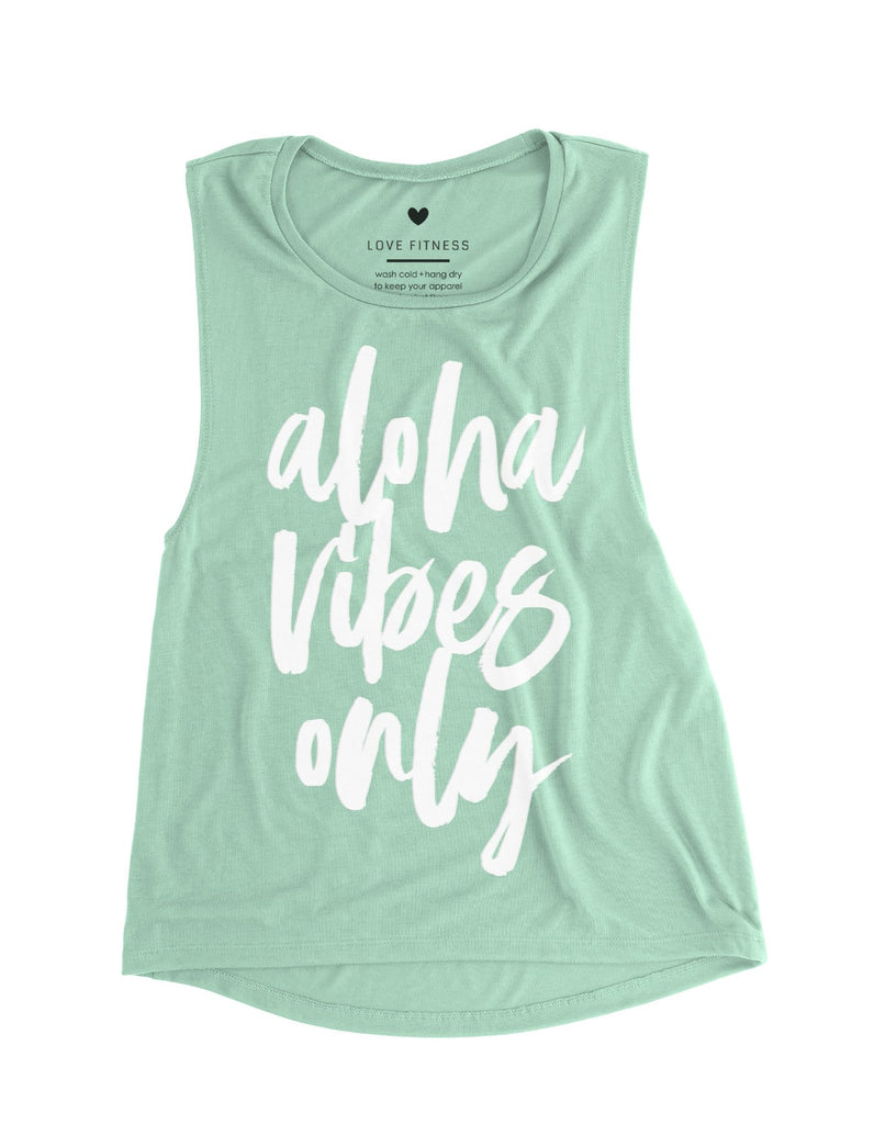 Aloha Vibes Only Muscle Tank - Dusty Blue