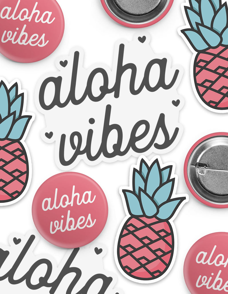 Pink Aloha Vibes Sticker & Button Pack